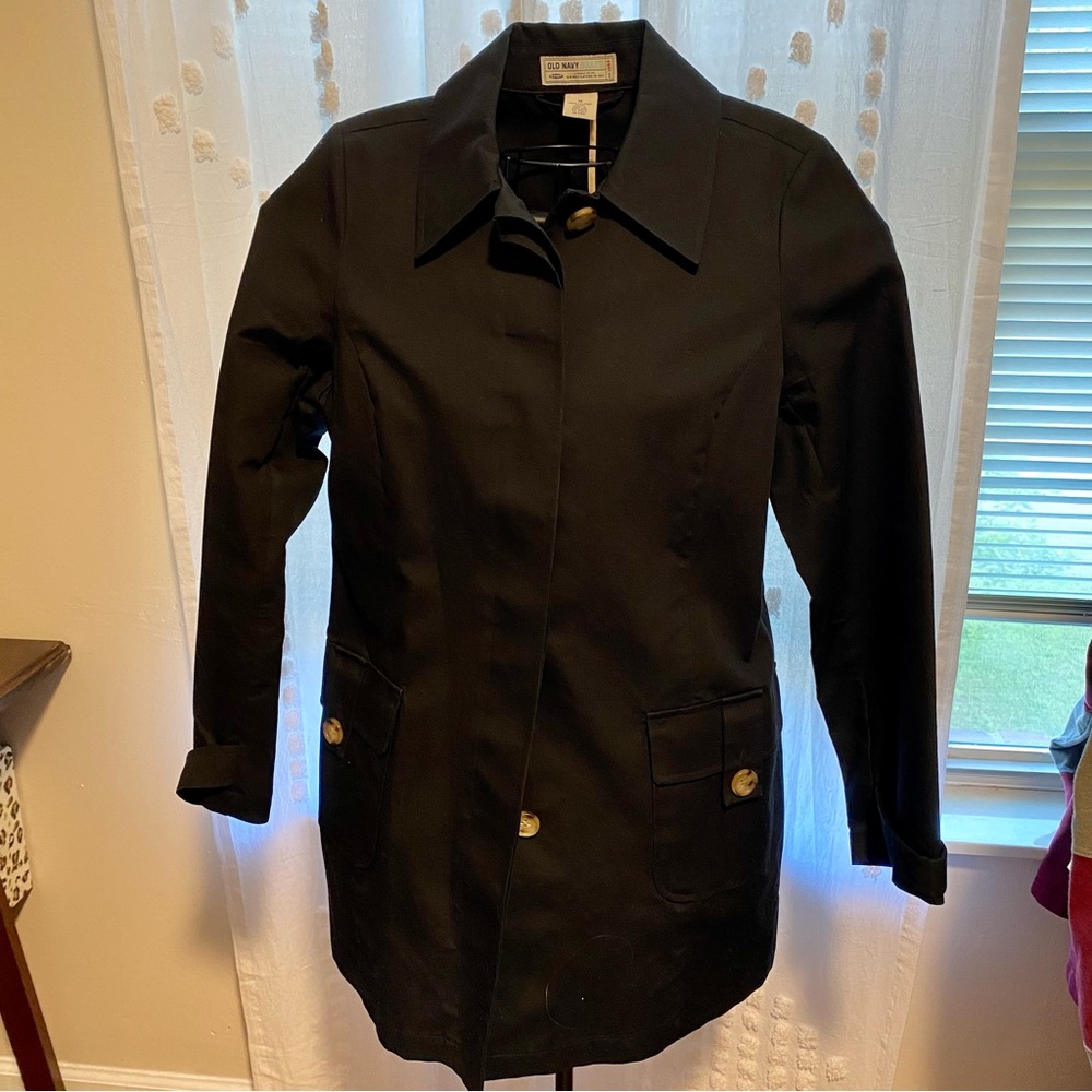 Old Navy Black Short Trench Coat - Size M - Picture 2 of 8